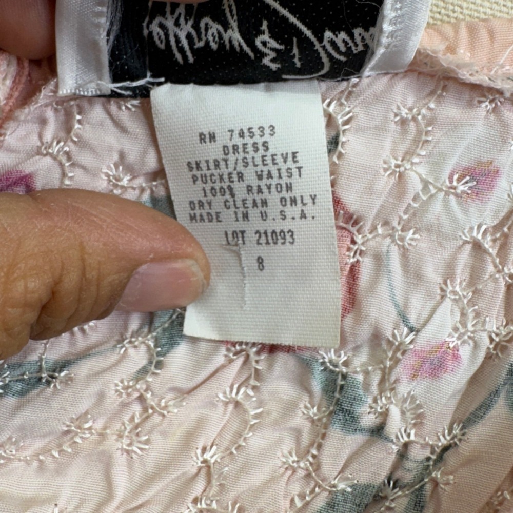 Jeffrey & Dara Vintage Cherry Print Smocked Midi Dress 8 Pink Cottagecore 90s - Picture 4 of 14